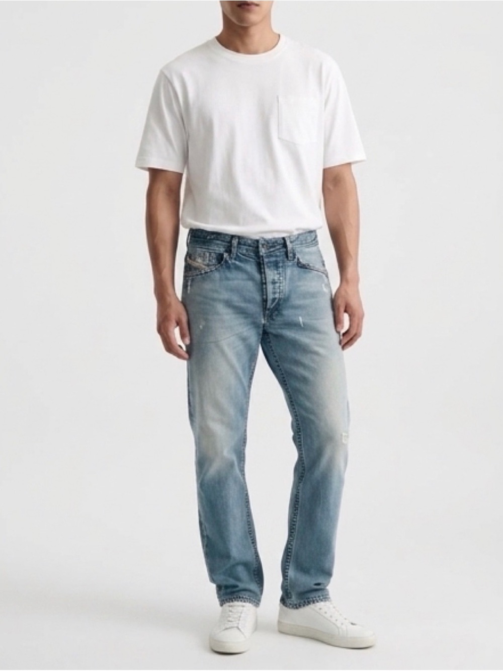 Diesel Jeans Men 34x34 Blue Braddom Regular Slim Carrot Muddy Washout 0804Z